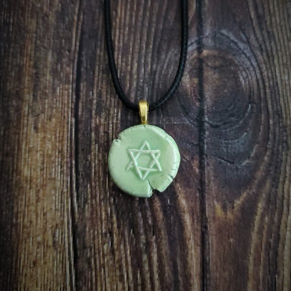 Handmade Ceramic Light Green Star of David Pendant Necklace - Picture 13 of 14